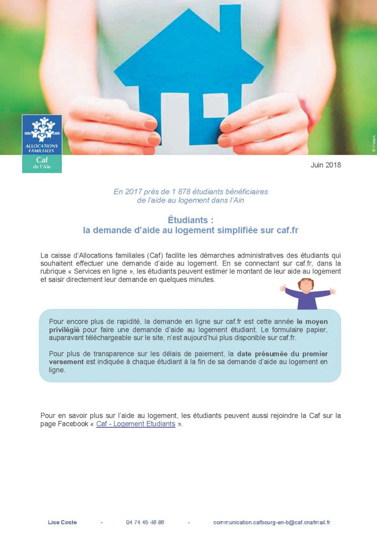 CAF Aide au logement pour les étudiants Commune de BIZIAT (01290)